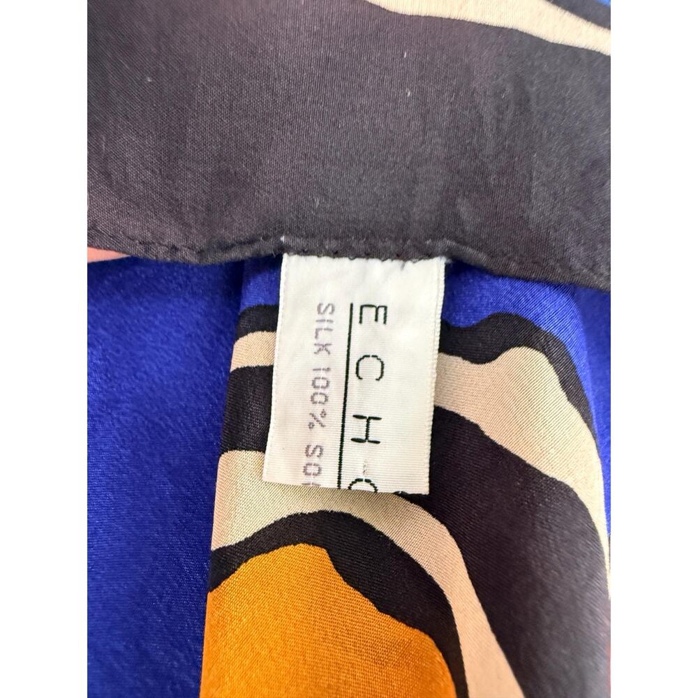 Vintage Echo Silk Chiffon Scarf Geometric Circles Primary Colors Bold 33x34 - Picture 9 of 11